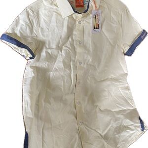 Free Planet Cream and Blue Men's Button Down Shirt